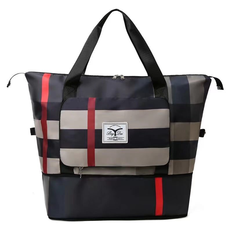 Folding lattice travel bag/fitness bag/portable storage bag/individual bottom shoe layer/size 42*(37)*22CM