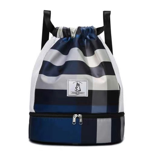 Large-capacity backpack with drawstring mouth, fashion plaid travel nylon shopping bag 42*35*20