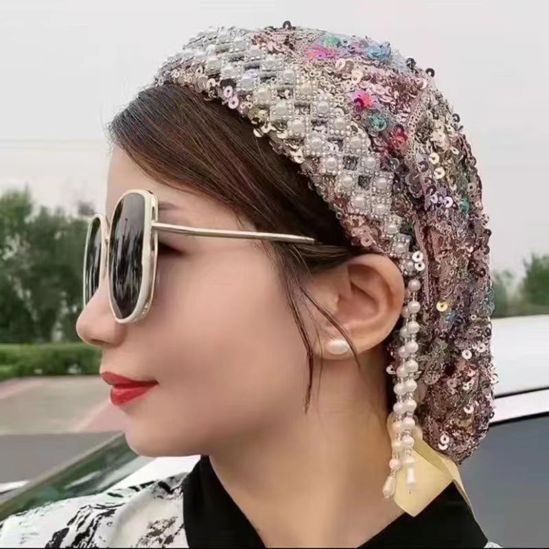 Fashion Pearl Sequin Baotou Hat
